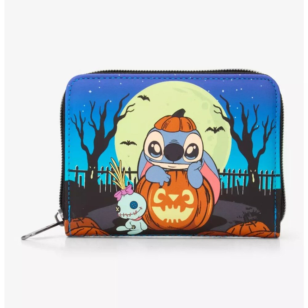 Loungefly Disney Stitch Pumpkin Glow-In-The-Dark Mini Zipper Wallet - NWT